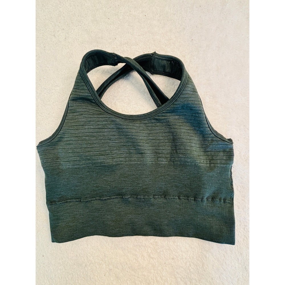 Alphalete Womens Seamless Sports Bra Green Space Dye Criss Cross Back Small